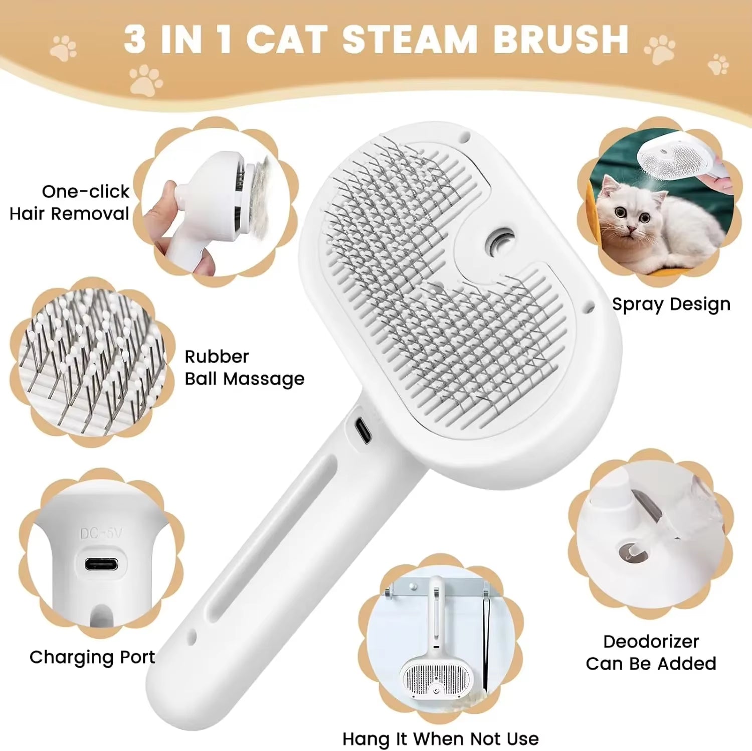 🐾 NEXTVIRAL™ STEAMPAW PRO – 3 EN 1 CEPILLO ELÉCTRICO CON VAPOR PARA PERROS Y GATOS 💦
