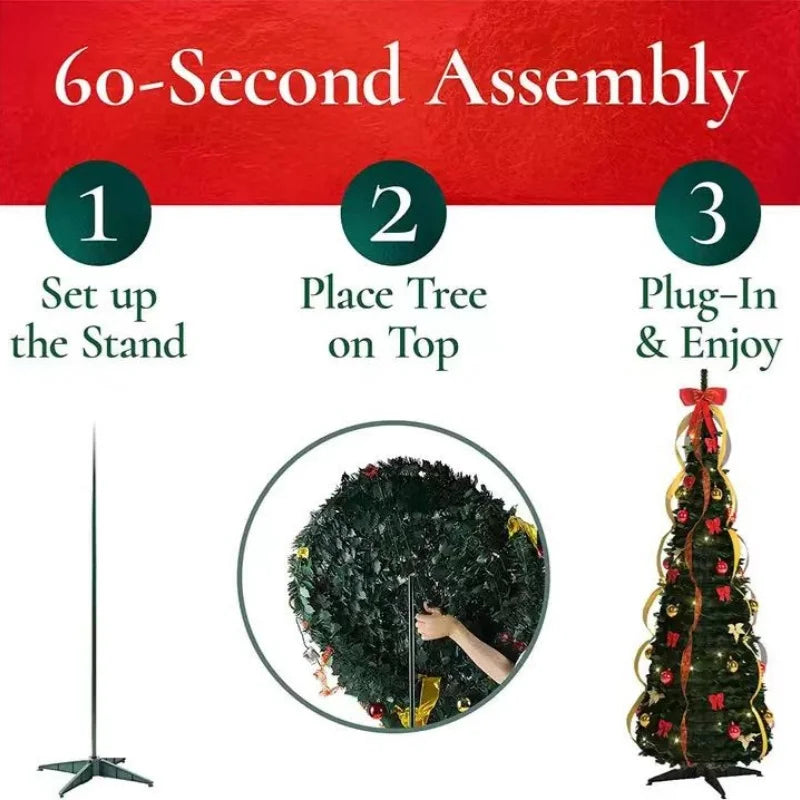 NextViral™ Pop-Up Xmas Tree | Pre-Decorated Foldable Christmas Tree – Easy Setup, Portable & Sparkling Holiday Décor 🎅🌟