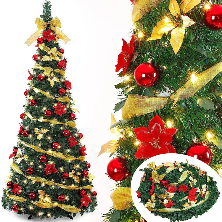 NextViral™ Pop-Up Xmas Tree | Pre-Decorated Foldable Christmas Tree – Easy Setup, Portable & Sparkling Holiday Décor 🎅🌟