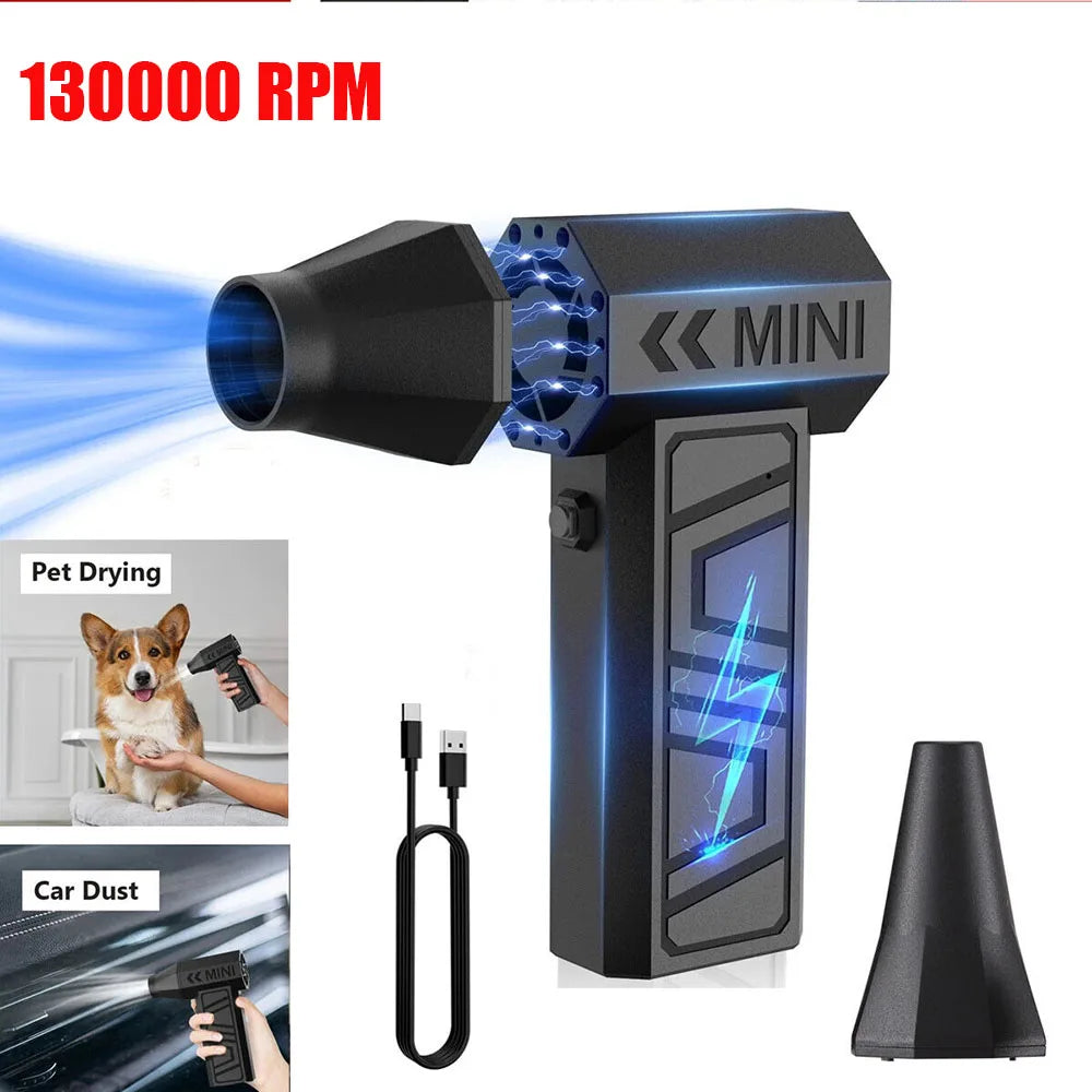 TurboBlow X130 – Soplador Eléctrico de Aire 130000RPM | Mini Ventilador Portátil Recargable con Velocidad Ajustable | Ideal para Limpieza de Coche, Teclado y Electrónicos
