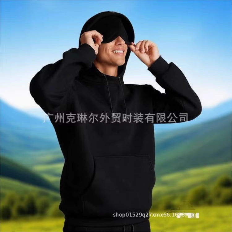 2025 Autumn Winter Solid-Color Hoodie Tops New Built-In Eye Mask Hoodie Solid Color Pullover Long-Sleeved Sweatshirt Casual Top